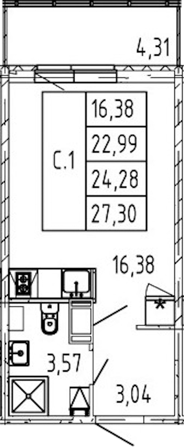 Квартира студия 22.99 м², 4/12 эт., ЖК «Полис ЛАВрики»